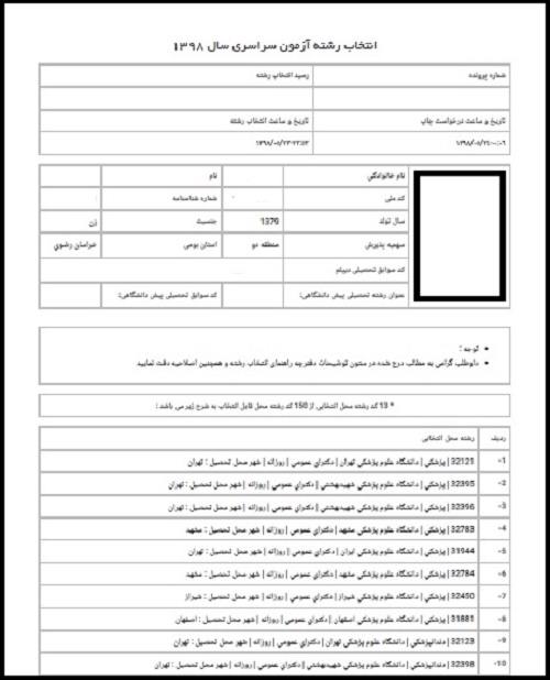 انتخاب رشته کنکور ۱۴۰۱