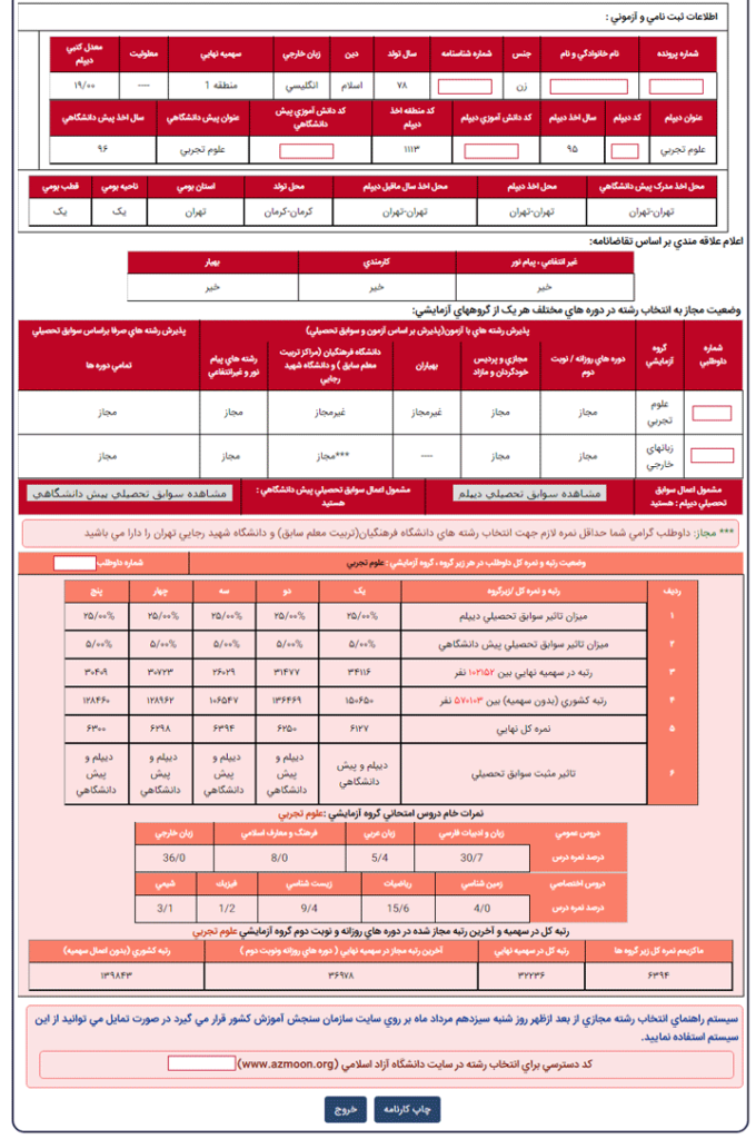 انتخاب رشته شیراز